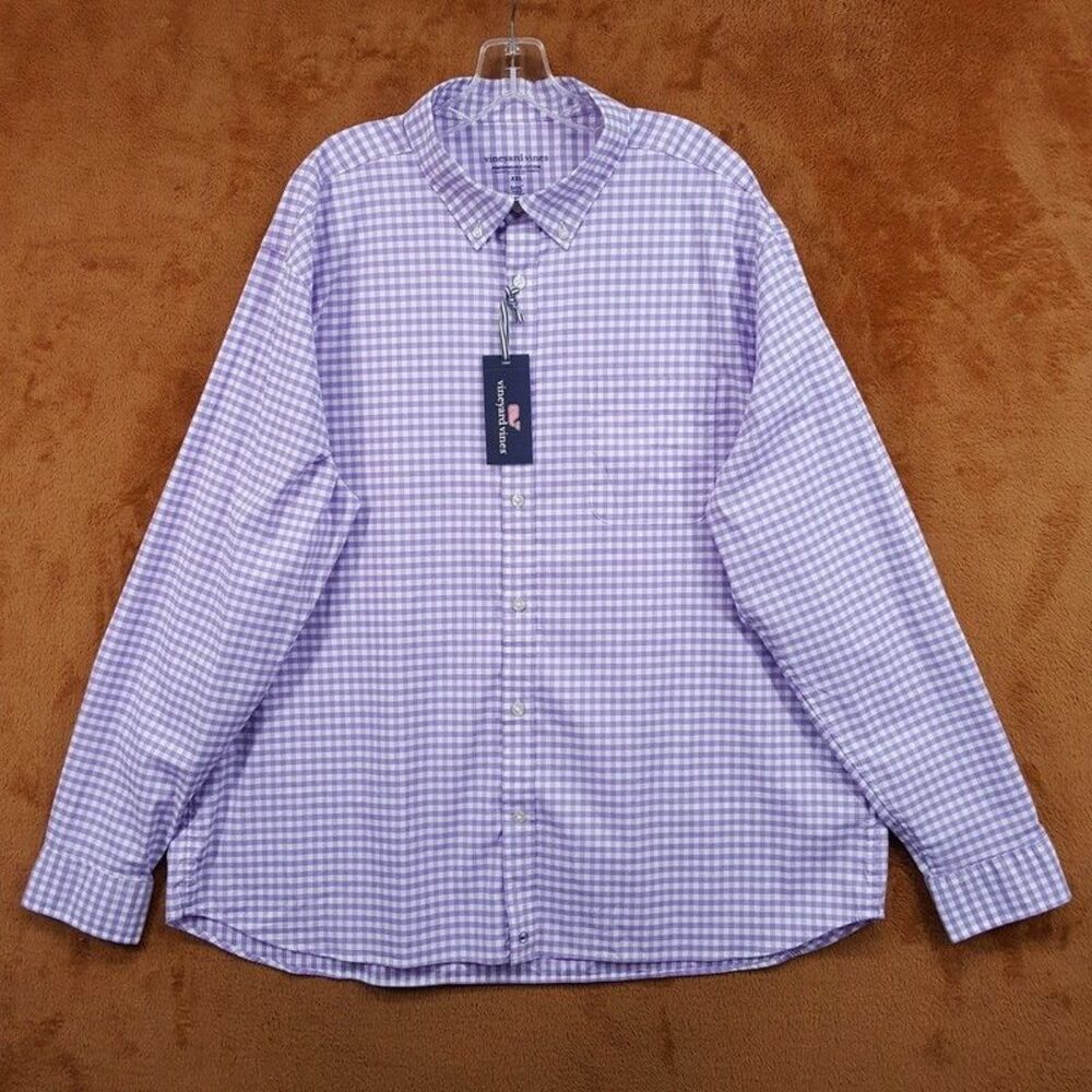 VINEYARD VINES Button Shirt Mens XXL Purple Gingham Performance Cotton BRRR $128